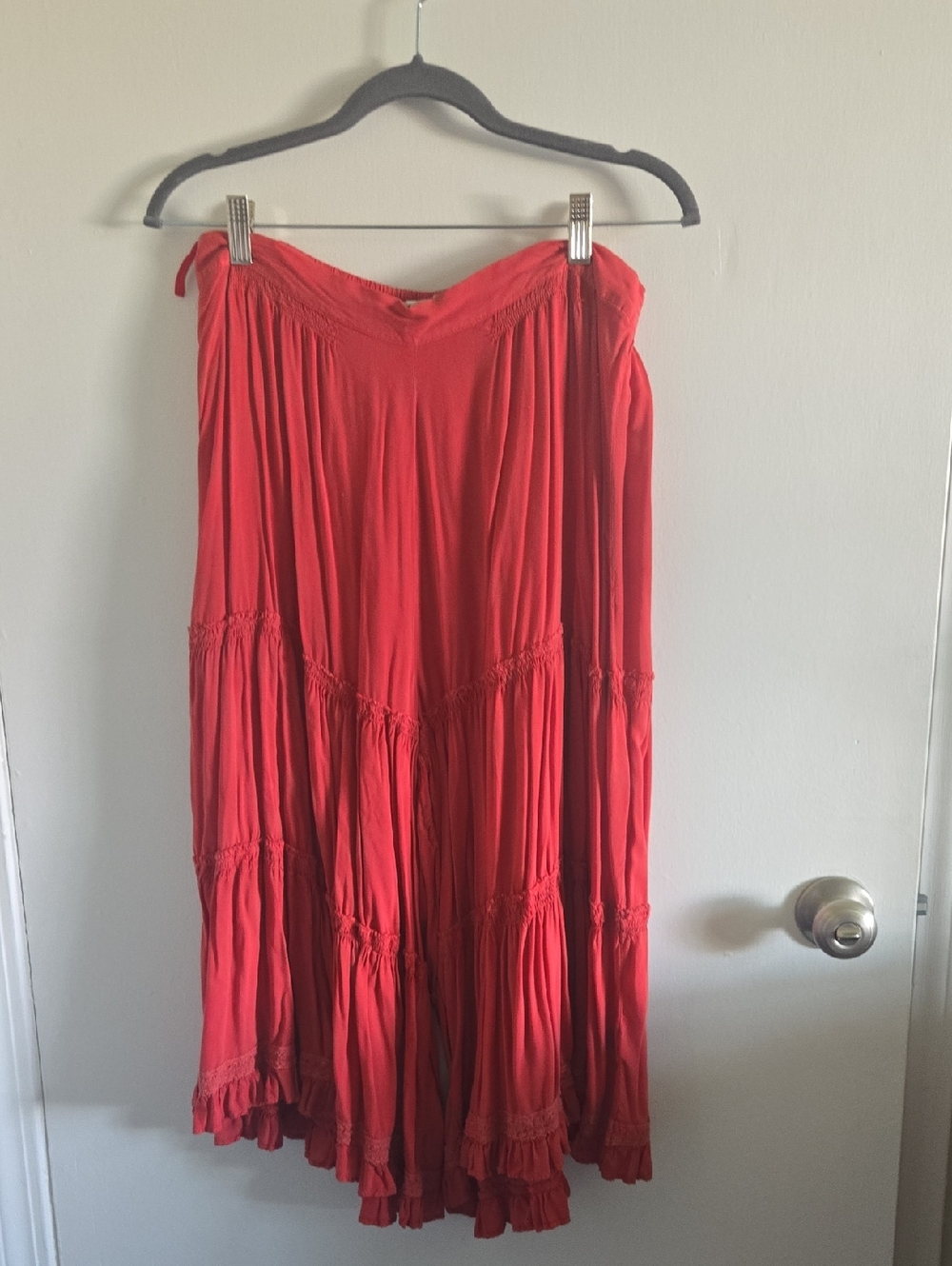 Free People Coral-Red Tiered Culottes